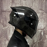 ORZ 碳纤维摩托车头盔男女全盔3C认证黑武士机车赛车大尾翼蓝牙槽闪电 3K+黑茶镜+黑茶套装 XL