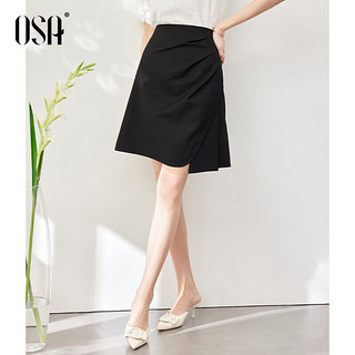 欧莎（OSA）【多色可选】高腰a字不规则半身裙女夏季显瘦小个子短裙 黑色 XS
