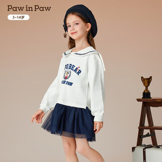 PawinPaw卡通小熊童装2024年秋冬女童海军风针织连衣裙可爱 Ivory象牙色/39 110cm
