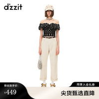 DZZIT地素衬衫春夏法式复古一字肩波点图案小上衣女3H2D3014A 黑色 XS