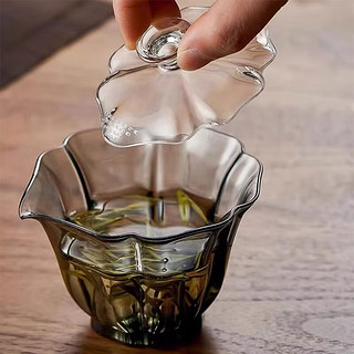 渝鼎福玻璃盖碗茶杯高硼硅耐热防爆泡茶碗加厚带过滤透明绿茶泡茶杯 百财盖碗【透明】