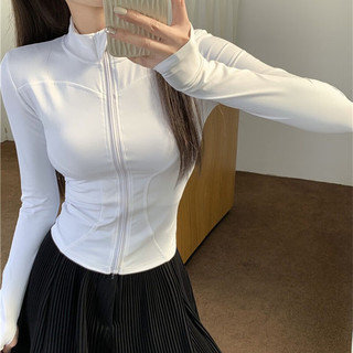 铂呐苓防晒衣女瑜伽服立领长袖户外运动外套修身速干冰感跑步防晒服 立领修身防晒衣【白色】 M95-105