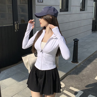 铂呐苓防晒衣女瑜伽服立领长袖户外运动外套修身速干冰感跑步防晒服 立领修身防晒衣【白色】 M95-105