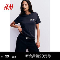 H&M女装T恤米奇老鼠图案夏季内搭短袖宽松圆领棉质上衣0762470 深灰色/Nirvana407 160/88