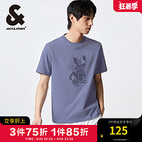 杰克·琼斯（JACK&JONES）2024夏季上衣舒适潮多彩刺绣法斗犬短袖T恤男装224101127 狂风E39 180/100A/L