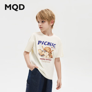 马骑顿（MQD）MQD童装男大童24夏新款潮酷休闲卡通字母短袖T恤 米白 1
