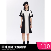太平鸟女装秋季拼接POLO领连衣裙女拉链撞色宽松裙子 黑色 S