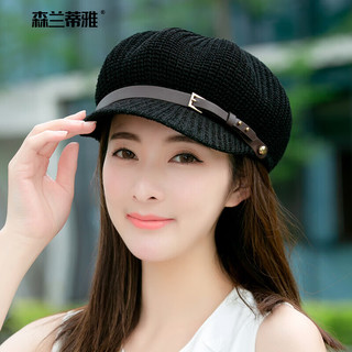 森兰蒂雅贝雷帽女春夏季韩版出游遮阳防晒帽子百搭草帽网帽八角帽 黑色 可调节【54-59cm】