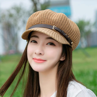 森兰蒂雅贝雷帽女春夏季韩版出游遮阳防晒帽子百搭草帽网帽八角帽 黑色 可调节【54-59cm】
