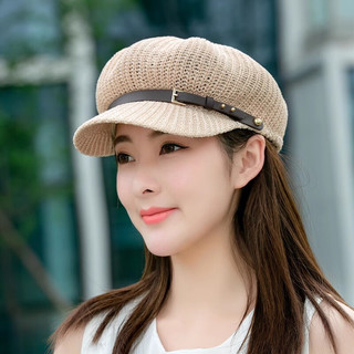森兰蒂雅贝雷帽女春夏季韩版出游遮阳防晒帽子百搭草帽网帽八角帽 黑色 可调节【54-59cm】
