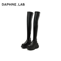 DAPHNE LAB方糖过膝靴3代超厚底真皮长靴子女长筒靴女显瘦 黑色 37