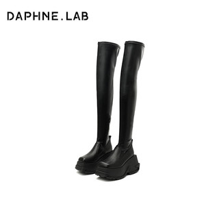 DAPHNE LAB方糖过膝靴3代超厚底真皮长靴子女长筒靴女显瘦 黑色 37