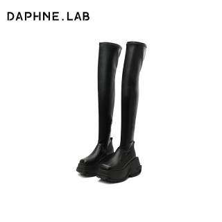 DAPHNE LAB方糖过膝靴3代超厚底真皮长靴子女长筒靴女显瘦 黑色 37