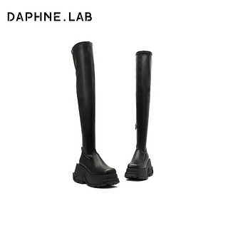 DAPHNE LAB方糖过膝靴3代超厚底真皮长靴子女长筒靴女显瘦 黑色 35