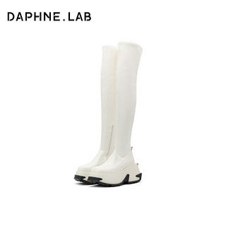 DAPHNE LAB方糖过膝靴3代超厚底真皮长靴子女长筒靴女显瘦 白色 39