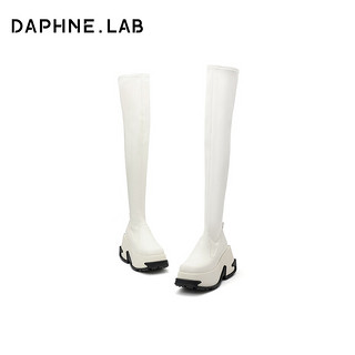 DAPHNE LAB方糖过膝靴3代超厚底真皮长靴子女长筒靴女显瘦 白色 39