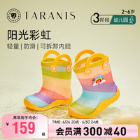 泰兰尼斯儿童雨鞋男童雨靴软底防滑踩水鞋女童小孩水靴 黄/彩