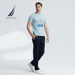 诺帝卡（NAUTICA）男装夏季时尚全棉休闲舒适透气短袖圆领T恤男 42D粉蓝（TO2231） L