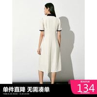 太平鸟女装夏季法式小香风连衣裙翻领撞色收腰长裙女 米白2 S
