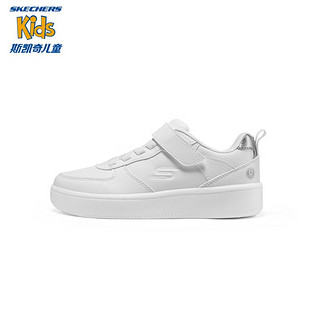 Skechers斯凯奇童鞋春儿童闪灯鞋小白鞋休闲鞋男童板鞋400623L 白色WHT 36码