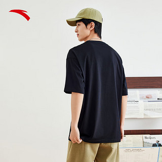 安踏（ANTA）速干美式复古字母短袖t恤男夏季圆领休闲针织上衣 基础黑-5 XL(男180)