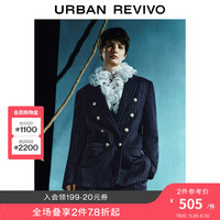 UR2024春季新款女装复古风通勤条纹廓形西装外套UWG140010 藏青
