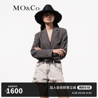MO&Co.2024夏新品高比例绵羊毛短款箱型条纹西装外套MBD2BLA006 灰白条色