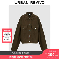 UR秋季新款女装美式复古高街休闲宽松口袋翻领外套UWL130061 深棕色