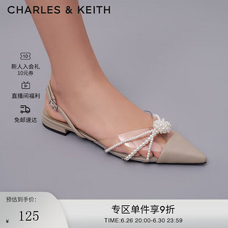 CHARLES&KEITH扭结珍珠饰尖头低跟凉鞋女鞋子女CK1-70900380 Beige米色 36