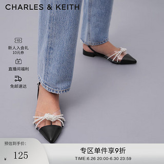 CHARLES&KEITH扭结珍珠饰尖头低跟凉鞋女鞋子女CK1-70900380 Black黑色 38