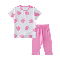 棉花堂女童夏装七分裤短袖套装洋气小童2024儿童夏季休闲两件套   白底小兔 110/56