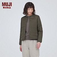 无印良品（MUJI）女式 轻量羽绒便携式 无领夹克 轻薄羽绒服冬季 保暖 BD0Y3A3A 卡其绿 L（165/88A）