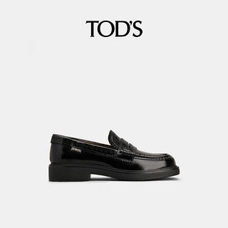 TOD'S2024早秋女士厚底粗跟皮革乐福鞋单鞋小皮鞋 黑色 34 脚长21.9cm