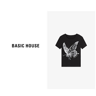 Basic House/百家好宽松灰色含绵羊毛莱赛尔天丝短袖T恤女夏季2024休闲 灰色 XL115-125斤