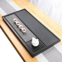 澜翊乌金石茶盘石头茶台石材天然大号石茶盘排水简约黑金石刻字 干湿分离90-45-3cm