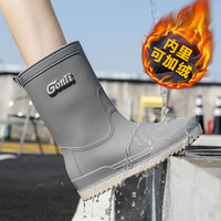 马尼亚袋鼠（MANIYADAISHU）女款雨鞋厨房防滑中筒夏季水靴软底轻便女士水鞋洗车干活短筒胶鞋 灰色 加绒套(偏小一码)-38码