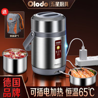 欧乐多（Olodo） 德国电热饭盒加热饭盒免注水便携可插电保温饭盒304不锈钢两层便当盒 2.0L本色银【插电恒温款】餸保温袋+勺+充电头线 本色银【插电恒温】餸三件套 2L