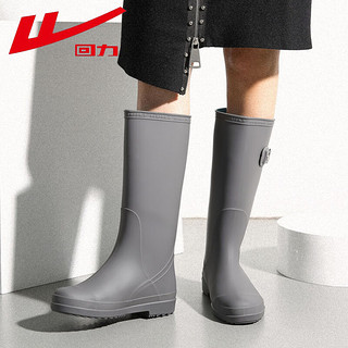 回力雨鞋女士时尚成人高筒雨靴水鞋胶鞋套鞋水靴HLB73 灰色 36 
