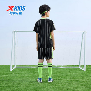 特步童装男童足球服套装夏季短袖短裤运动服速干两件套 正黑色 120cm