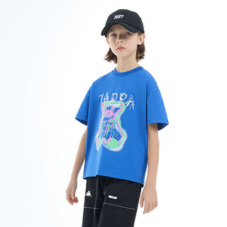 Kappa Kids卡帕儿童短袖T恤夏男女童可爱卡通半截袖上衣简约时尚蓝色160