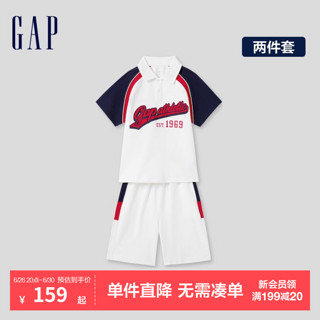 GAP男童夏季logo撞色polo领T恤短裤套装儿童装466033 白色 150cm(L)亚洲尺码