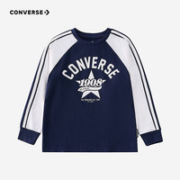 Converse匡威儿童童装男童长袖T恤2024秋季中大童拼接打底衫 藏青蓝 150/72