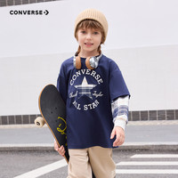 Converse匡威儿童童装男童长袖T恤2024秋季中大童假两件上衣 藏青蓝 160/76（L）
