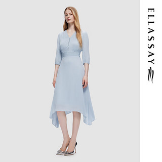 歌力思（ELLASSAY）2024夏季高级感法式淑女优雅气质连衣裙女EWU353Y00600 灰蓝色 XS
