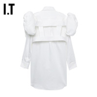 IT CDG COMME des GARCONS女装大蝴蝶结叠层中长款衬衫B021XM