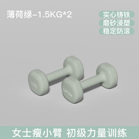 Umay佑美哑铃女士家用器材儿童男士力量训练锻炼铸铁浸塑小哑铃练臂肌 薄荷绿1.5kg*2 基础入门-没有锻炼基础的女性