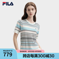 FILA 斐乐女子织衫2024夏季彩色波浪休闲基础短袖上衣 嫩樱粉-PK 175/92A/XL