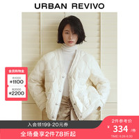UR秋冬女装气质设计感菱格绗缝拼接宽松羽绒服UWG130009 本白 M