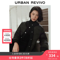 UR秋冬新小香款女装时尚小香气质风拼接圆领羽绒服UWG130053 正黑 S