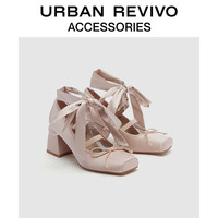 URBAN REVIVO2024春季新款女士芭蕾舞玛丽珍高跟单鞋UAWS40040 裸粉 3